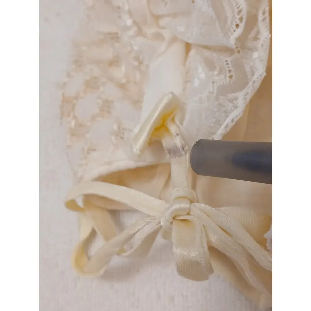 Antique Baby Bonnet Size Small Ivory Ruffled Lace Light Yellow Infant 0-2 Months